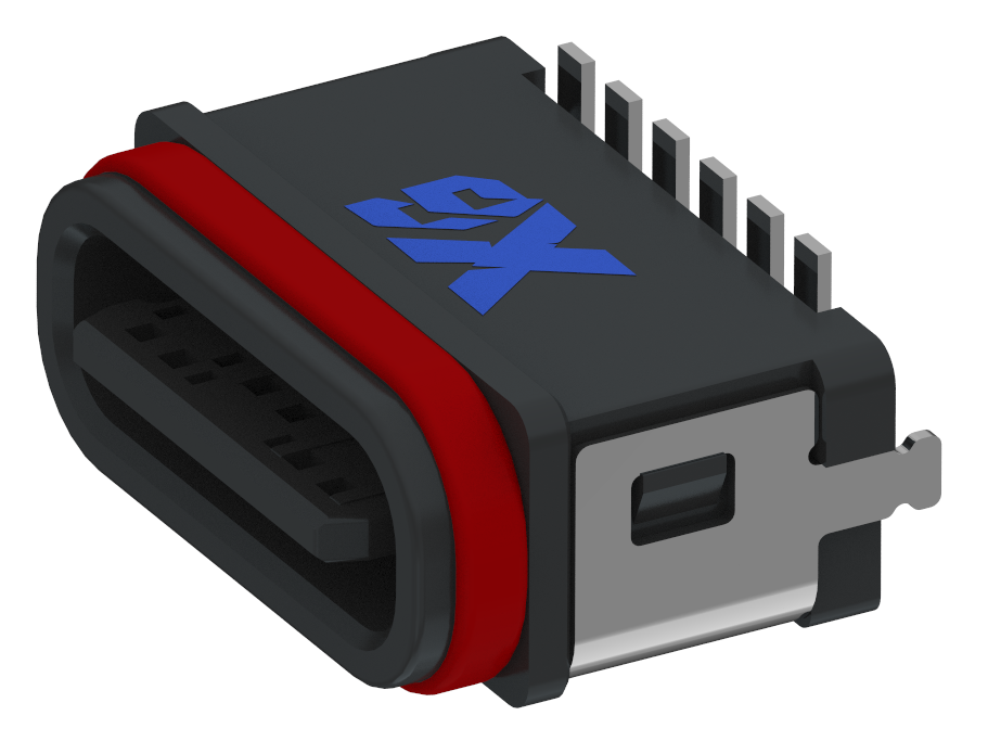 XB-ATCF-06-034-X TYPE C 6P 立贴防水母座H=6.80mm(带钢片)(外壳3脚)(全塑U型)